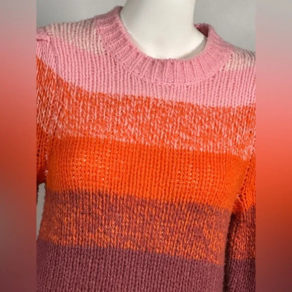 White + Warren Size S Cashmere/Wool-Silk Blend Colorful Striped Women's Sweater - Picture 5 of 11